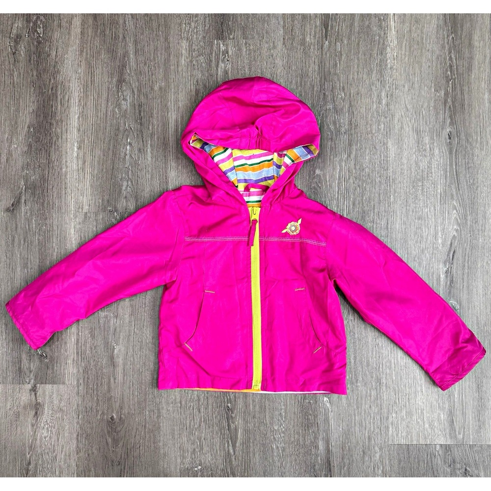 Rothschild Girls Pink Hooded Rain Jacket Coat 18 Months Floral Embroidered
